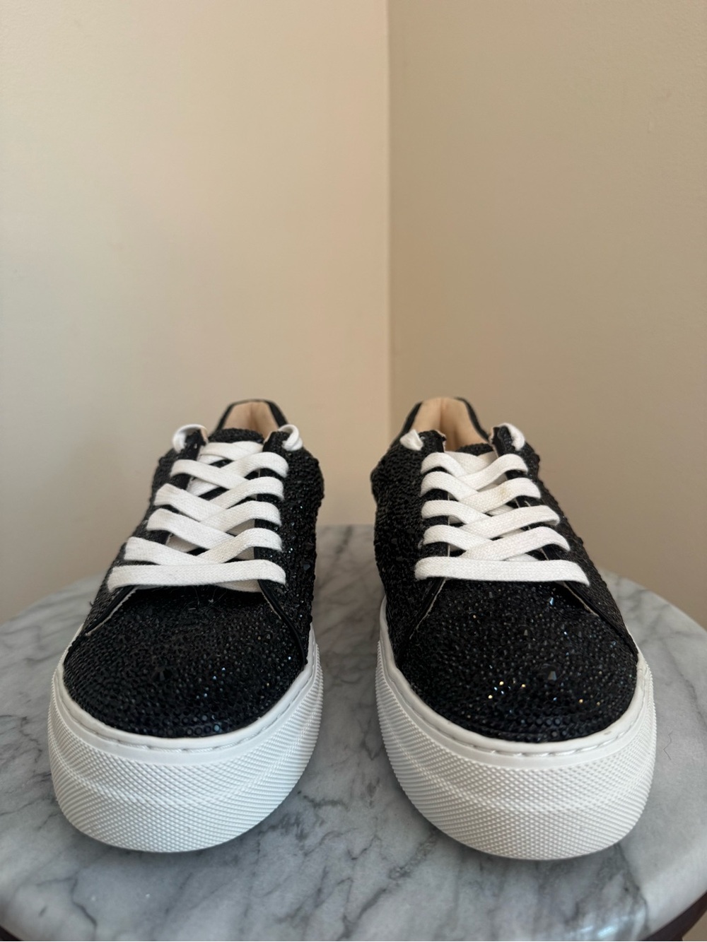 Betsey Johnson Sidny Sneakers Women’s Size 8.5 Black Rhinestone Platform Shoes - Picture 3 of 9